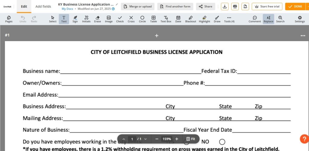 Kentucky Business License Application