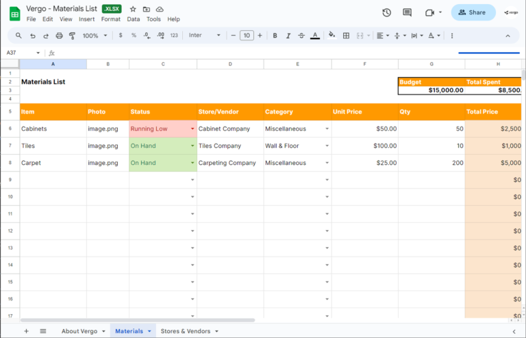 construction estimate excel example