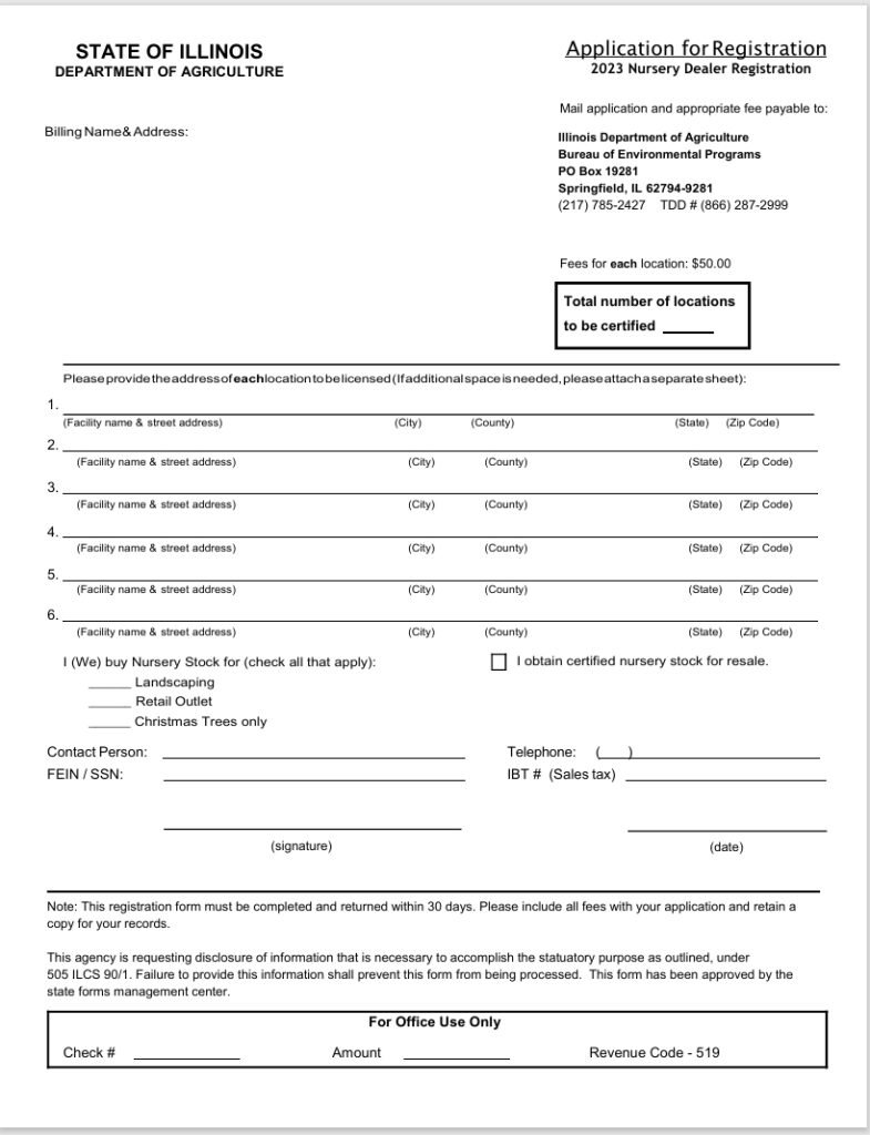 Nursery Dealer Certificate-Illinois