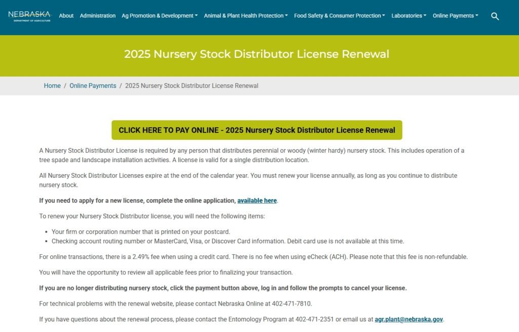 Nursery Stock Distributor License in Nebraska