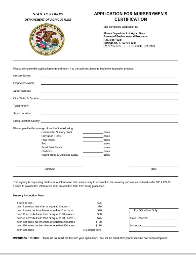 Nurseryman Certificate- Illinois