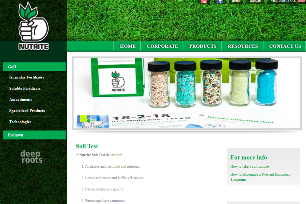 Nutrite soil testing lab website screenshot