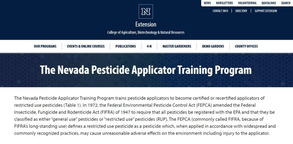 Nevada Pesticide Applicator Training Program