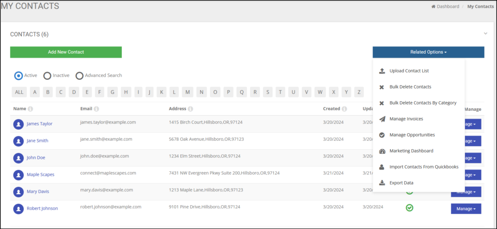 projectquoting contact management