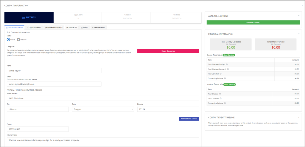 projectquoting contact view