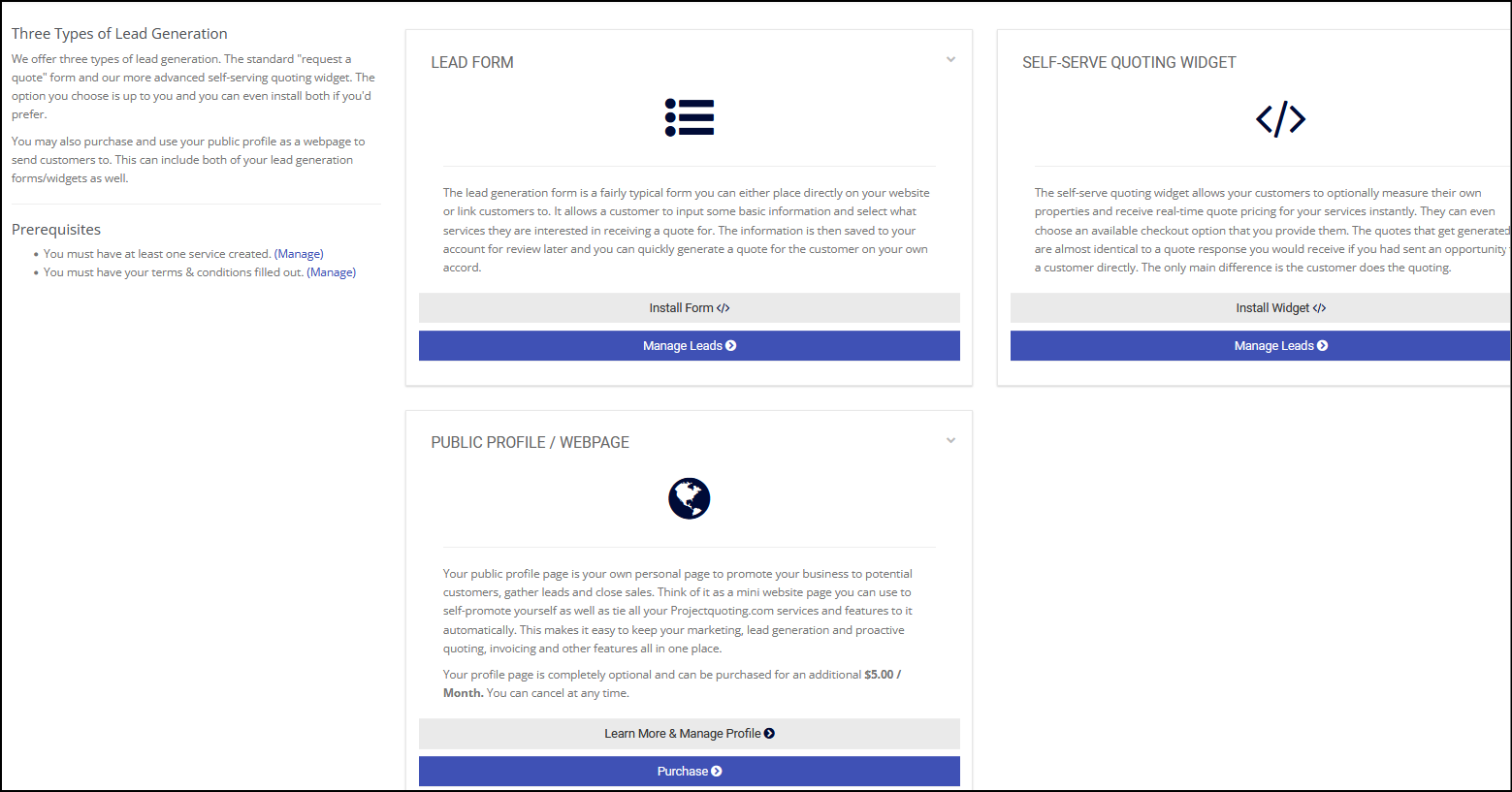 projectquoting lead capture forms widget
