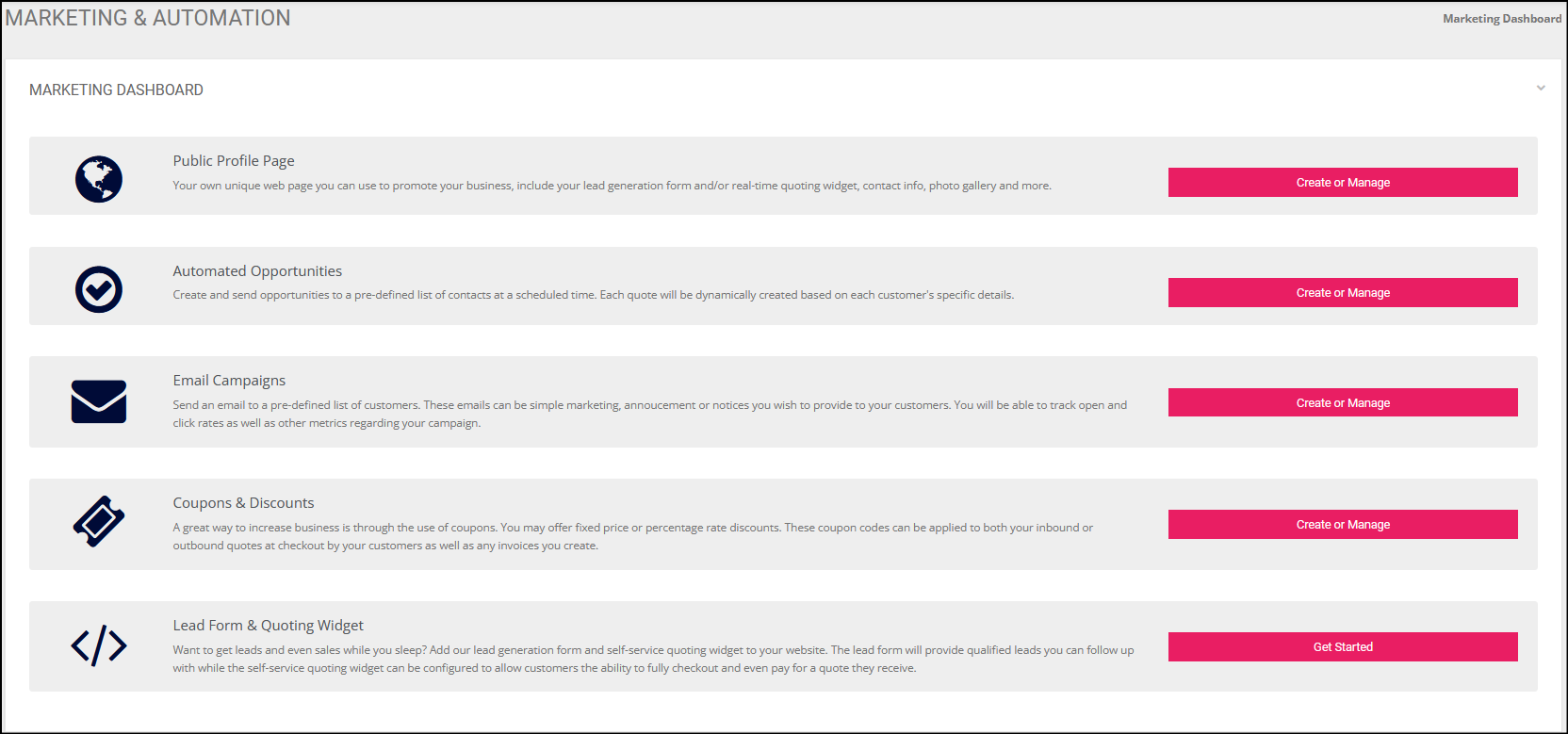 projectquoting marketing opportunities