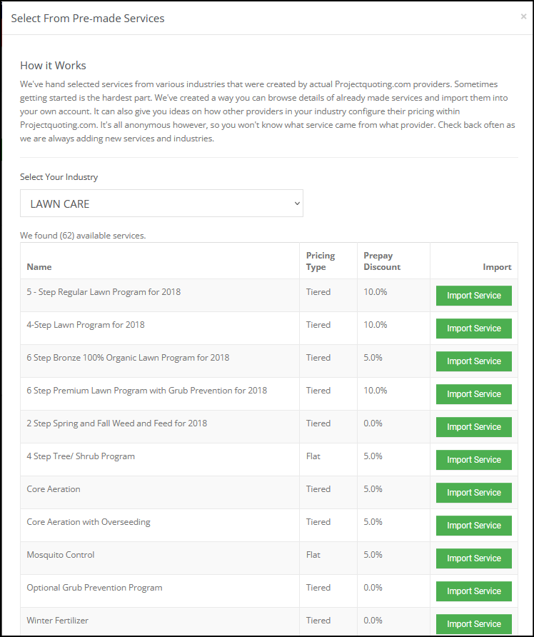 projectquoting premade services