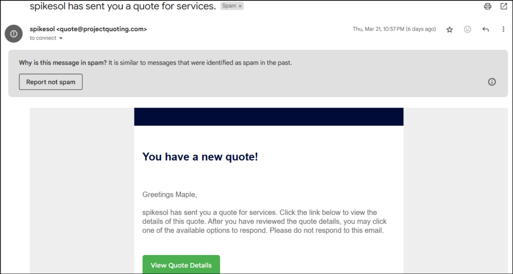 projectquoting quote spam