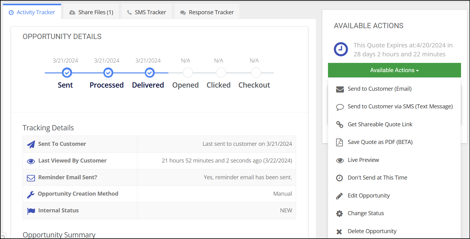 Quotation send options such as PDF, online link, sms, email in ProjectQuoting