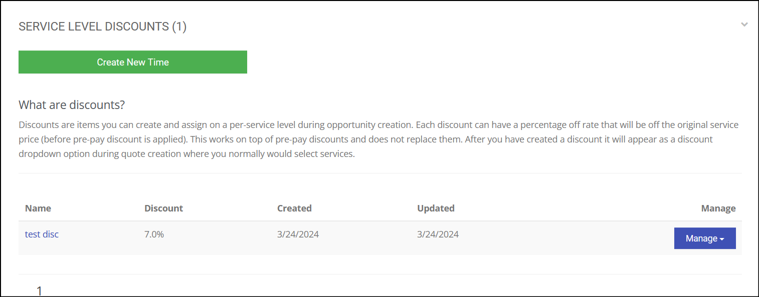 Service level discounts in ProjectQuoting