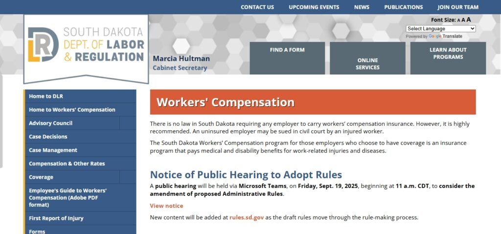 South Dakota Department of Labor and Regulations Workers' Compensation